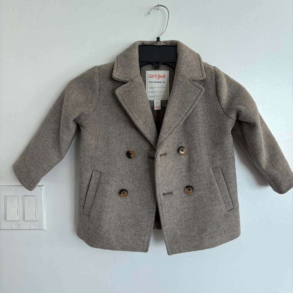 Cat & Jack Gray Wool Blend Pea Coat Timeless Design